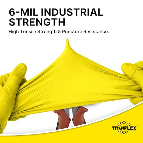 TitanFlex Heavy Duty Industrial Nitrile Gloves with Raised Diamond Texture, 6-mil, Latex Free (Dark Green/Yellow) - color: 06 Yellow (1000ct), size: Small