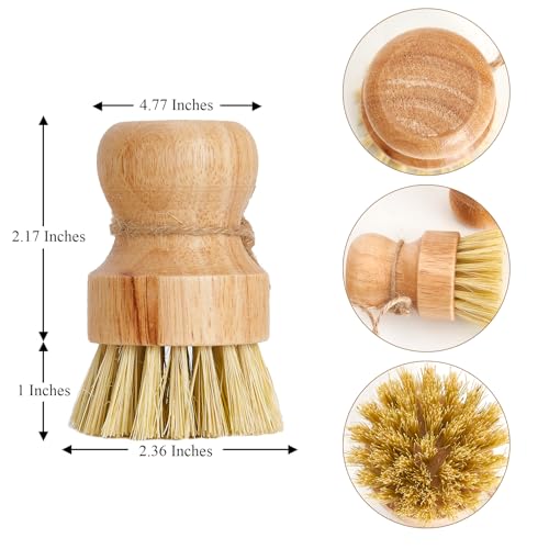 Diahom Bamboo Dish Brush Scrubber 3 Pack for Cleaning Pot Pans Hanging Rope Kitchen Dishwashing
