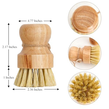 Diahom Bamboo Dish Brush Scrubber 3 Pack for Cleaning Pot Pans Hanging Rope Kitchen Dishwashing