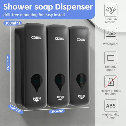 Shampoo and Conditioner Dispenser - Wall Mounted 3 Chamber, Shower Soap Dispenser, No Drill Bathroom Shampoo Dispenser Set for Hotel Large Capacity, ABS Wall Soap Dispenser, Pearl White - color: Starry Gray 3-pack