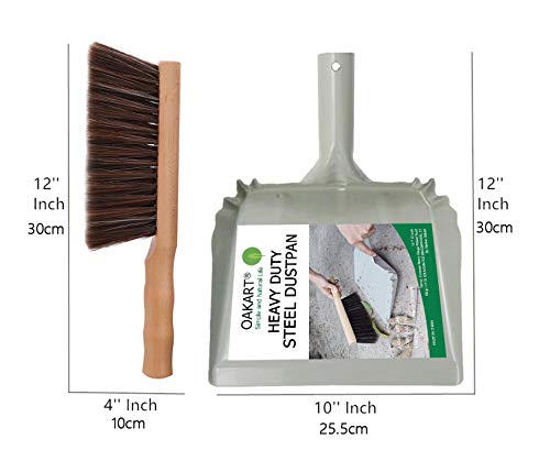 Metal Dust Pan and Brush Set Soft Bristle Wooden Broom Heavy Duty for Fireplace, Garage, Workshop - style: Steel Dustpan