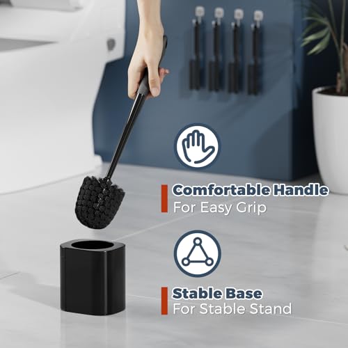 Holaloha Toilet Brush, 4 Pack Toilet Brush and Holder Set Bathroom Accessories, Toilet Bowl Brush and Holder with 4 Crevice Brush for Bathroom, Toilet Scrubber Brush, Black - color: Black