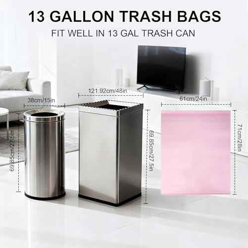 40 Count 13 Gallon Drawstring Trash Bags, Heavy Duty Unscented Garbage Bags, Extra Strong, Tear & Leak Resistant, for Kitchen, Home, Office, Fits 40-60L Bins (Pink) - color: 13 Gallon-Pink