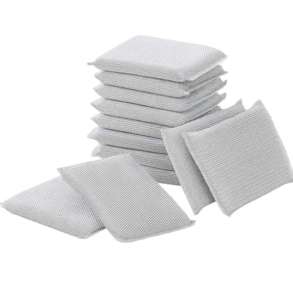 Non-Scratch Sponge Scrubber for Kitchen Utensils–Durable Scrub Sponge with Steel Wire, Reusable Dishwashing Scrubber (Pack-10)