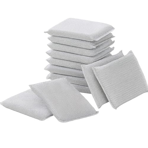 Non-Scratch Sponge Scrubber for Kitchen Utensils–Durable Scrub Sponge with Steel Wire, Reusable Dishwashing Scrubber (Pack-10)