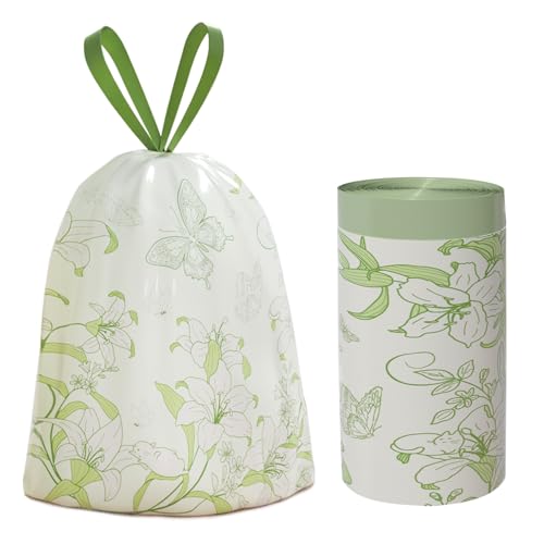 4 Gallon Trash Bags, Small Garbage Bags with Drawstring and Printed Lily Design, Tear-Free, Leakproof & Durable Small Trash Bags for Bathroom, Office, 50 Count - style: 4 Gallon Lily Trash Bags - 50 Counts