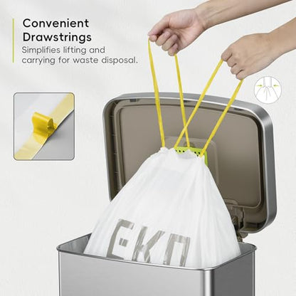 EKO 21 Gallon / 50-90 Liter,110 CountDrawstring Trash Bags, Extra-Strong Unscented Garbage Bags, Easy-Dispense Roll for Kitchen & Household Use, Resists Tears, Leaks and Punctures, Code G, White - size: 110 Count (Pack of 1), style: 21 Gallon Bags/Code G