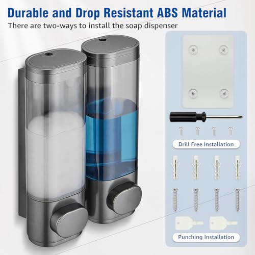 Shampoo and Conditioner Dispenser 2 Chamber No Drill,Shower Soap Pump Dispenser Wall Mounted,Body Wash Dispenser,Shower Gel Shampoo Holder for Bathroom Accessories, (Gun 2) - color: Gun 2
