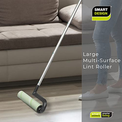Smart Design Large Mega Floor Lint Roller with Ergonomic Handle - Aluminum Tubes - Includes Adhesive Sheets - for Cleaning, Carpet, Car, Clothing, and Pet Hair - 12.5 x 42 Inch - size: 50 Sheets (Pack of 2)