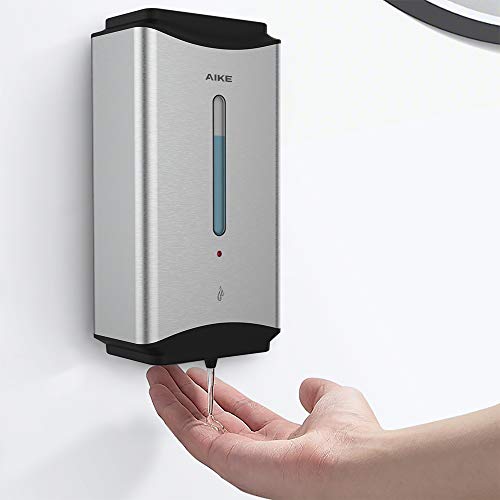 AIKE Automatic Soap Dispenser Commercial Wall Mounted Liquid Dispenser Brushed Stainless Steel Finish 1100ml Large Capacity - color: Brushed Stainless Steel