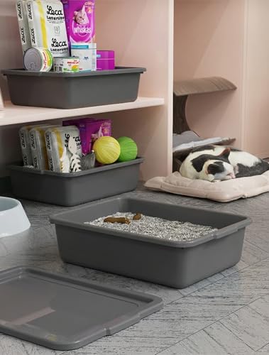 Gray 13 L Commercial Bus Tubs/Tote Box with Lids, Plastic Storage Wash Basin Tub, 3-Pack - color: Grey, size: 13L-Grey with Lid