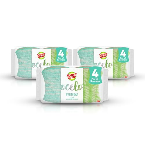 Scotch-Brite ocelo Non-Scratch Scrub Sponges, Assorted Designs, Scratch-Free for Nonstick Cookware & Dishes, Kitchen & Bathroom Use, Reusable Multi-Surface Cleaning Sponges (12 Count (Pack of 3)) - size: 3 packs of 4