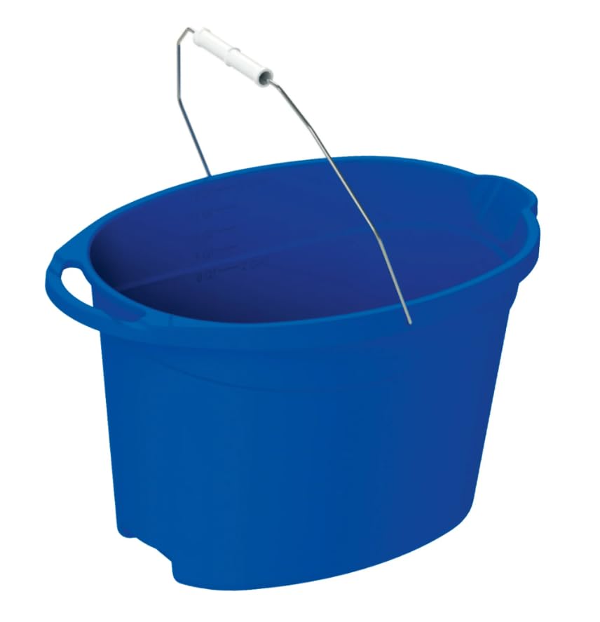 (2 Pack) 12 Quart Oval Plastic Bucket - with Metal Handle & Pour Spout, Measurement Lines,Durable Multi-Purpose PailDurable Multi-Purpose Pail for Cleaning, Gardening, Storage & Household User，Blue
