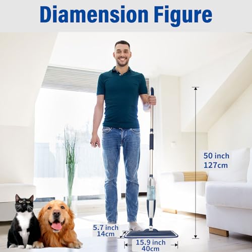 Microfiber Hardwood Floor Spray Mop with 3 Pads & Refillable Bottle | 400+ML refillable bottle, 360° swivel head, wet mopping & dry sweeping for hardwood, tile, laminate and sealed wood floors. - color: Dark Blue