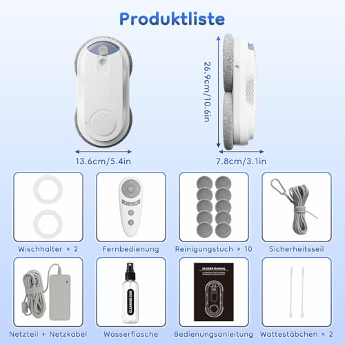 Obito X3 Window Cleaning Robot, Dual Nozzles with Ultrasonic Spray, 5.0 AI Path Planning, Max 3200Pa & Steady-Climbing System, Automatic Edge Detection, Robot Window Cleaner Inside/Outside, White