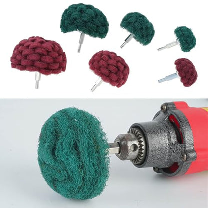 dophee 6Pcs Scouring Pads Non Woven Abrasive Drill Polishing Cleaning Kit 1/4" Shank Half Ball Shape Buffing Wheel, 3 120# Green and 3 400# Red - style: 120# 400#