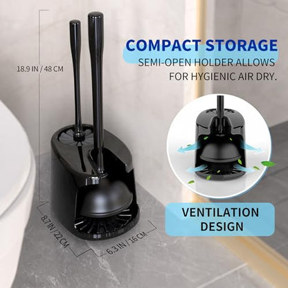 MR.SIGA Toilet Plunger and Bowl Brush with Holder, Heavy Duty Toilet Brush and Plunger Set for Bathroom Cleaning, Black, 1 Set - color: Black