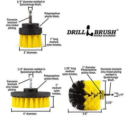 Drillbrush Power Scrubber Brush Set - Drill Brush Attachment - Grout Brush Drill Attachment - Drill Scrubber Attachment - Bathroom Cleaner Scrub Brush - Toilet Brush Cleaning Supplies - Grout Cleaner - color: Yellow