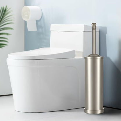 Brushed Nickel Toilet Brush and Holder Set,304 Stainless Steel Toilet Bowl Brush and Holder for Bathroom,Silver Heavy Duty Toilet Brush,Durable Scrubbing Bristles,Splash Resistant,Long Handle