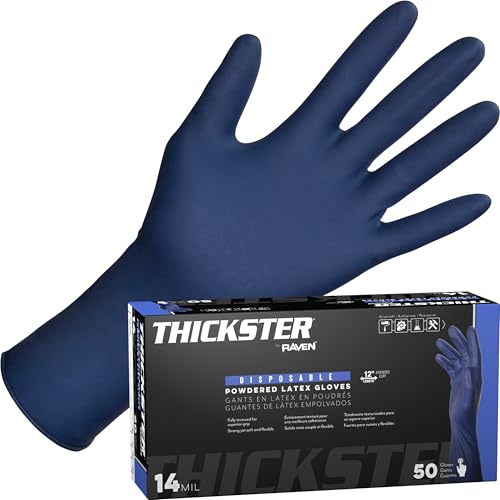 SAS Thickster Powdered Latex Disposable Gloves | 14 Mil - Large | Blue, Box of 50 | 6603 - size: Large