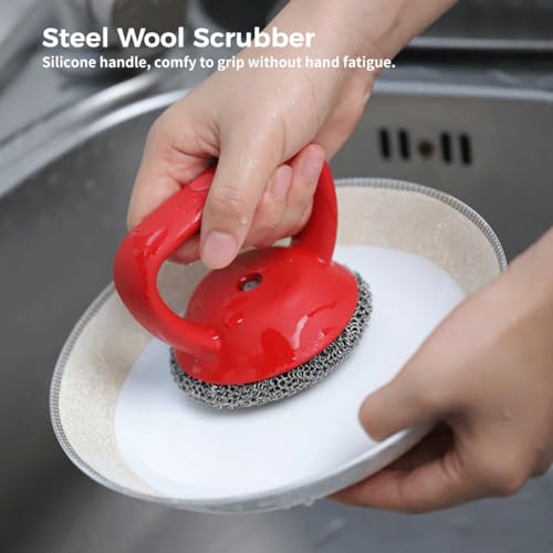 Palm Clean Scrubber Brush With Handle - Stainless Steel Non-Slip Cleaner Scrubber For Kitchen