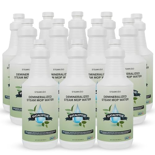 Steam & Go Demineralized Water for Steam Mop – Eucalyptus Mint Scent, 32 oz (Pack of 12) | Scented Floor Cleaner Solution, Ready-to-Use, Compatible with Any Steam Cleaner - size: 32 Fl Oz (Pack of 12)