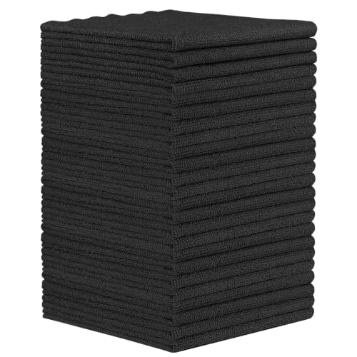 Orighty Black Microfiber Cleaning Cloth, 24 Pack Highly Absorbent Cleaning Rags, Microfiber Towels for Cars, Household Cleaning Supplies, Reusable Lint Free Cloths for House, Kitchen, 12 x12 inch - color: Black, size: 24 Pack