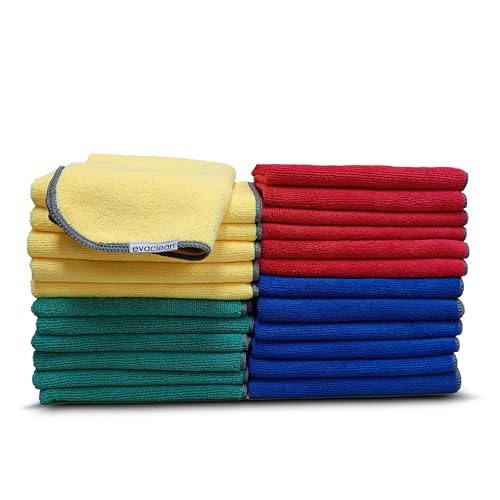 EvaClean Premium Microfiber Cleaning Cloth 16"x16" - Reusable, Washable, Non-Scratch, Microfiber Towels for Cleaning, Dusting, Polishing, High Absorbency & Durability, 4 Colors, 24-Pack - color: 4 Colors