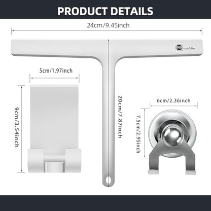 Upgraded 9 Inch Rounded Shower Squeegee with Hook & Suction Cup, Stainless Steel Core Silicone Blade, Streak-Free Wiper for Shower Doors, Windows, Mirrors, Tile & Household Cleaning (White) - size: Square Headed-9 inch（White）