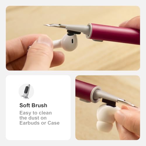 Hyashee Cleaner Kit for Airpods Pro 1 2 3 Multi-Function Cleaning Pen with Soft Brush Flocking Sponge for Bluetooth Earphones Case Cleaning Tools (Red) - color: Red