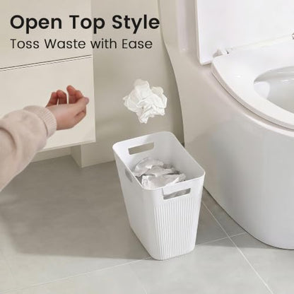 JOYMOOP Slim Trash Can 3-Pack, 2.2 Gallon Plastic Wastebasket for Bathroom, Bedroom, Office, Kitchen with 4 Rolls Bags, White - color: White, size: 3 pcs Waste Baskets+ 4 Rolls of Trash Bags