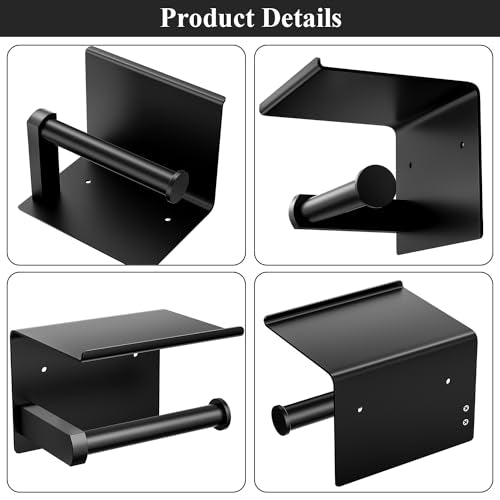Tindbea Toilet Paper Holder with Phone Shelf, Adhesive or Screw Wall Mount Toilet Tissue Roll Holder, Rustproof & Multifunctional Stainless Steel Bathroom Storage Dispenser (Matte Black) - color: B-matte Black
