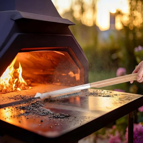 21'' Pizza Oven Brush Pizza Stone Brush with Stainless Steel Stone Scraper and Bristles Outdoor Oven Accessory Includes Extra Replacement Brushes Head and Screwdriver