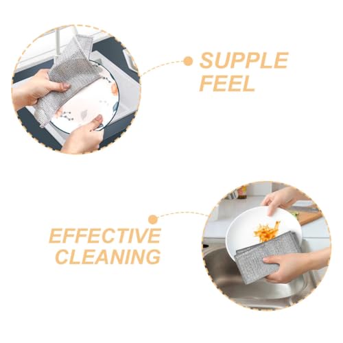 INOOMP 10pcs Reusable Wire Mesh Dishwashing Rags Scrub Pads Silver Double-Layer Kitchen Cleaning Cloths for Non-Scratch Dish and Bowl Washing