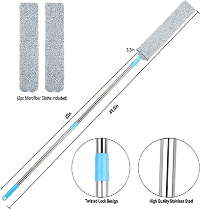 Retractable Gap Dust Cleaner Under Appliance Microfiber Duster Dust Brush with Extension Pole (36 to 49 inches) Cleaning Duster for Bed High Ceilings Furniture Bottom Household Gap Duster Gray - style: 1PC Flat Duster with 2 cloths