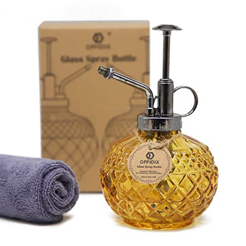 OFFIDIX Vintage Glass Spray Bottle, 300ML Plant Mister with Plastic Top Pump, Garden Sprayer, Cleaning (Brown) - color: H-Brown