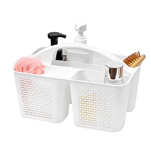 UUJOLY Plastic Portable Shower Caddy Basket Bucket, Cleaning Shower Basket with Handle Compartments Storage Basket Organizer for Bathroom Kitchen College Dorm Sink, White - color: White