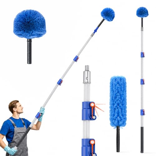 4-12ft Telescoping Durable Duster with Extension Pole – Lightweight Aluminum Cobweb Duster Kit – Extendable to 20ft Reach for Cleaning High Ceilings and Spider Webs