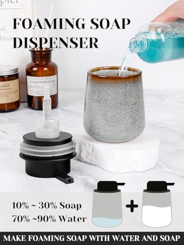 INGOFIN Ceramic Foaming Soap Dispenser -12oz Foam Hand Soap Dispenser Bathroom, Modern Refillable Dish Wash Soap Bottle for Kitchen with Large Pump,Kiln-Glazed - color: Kiln-glazed Grey White -Foam