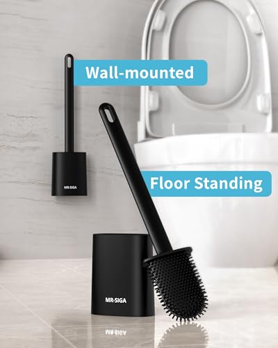 MR.SIGA Toilet Brush and Holder Set, Wall Mounted Toilet Bowl Brush, Compact Toilet Scrub Brush with Holder for Bathroom, Black, 2 Pack - color: Black