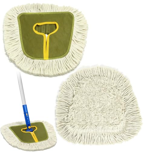 Commercial Wedge Dust Mop Head Replacement | 2 Pack Washable Cotton Dry Dust Mop Pad Refills for Walls and Floors Cleaning/Home and Business Use/Green - color: Wedge Dust Mop Pad-green2