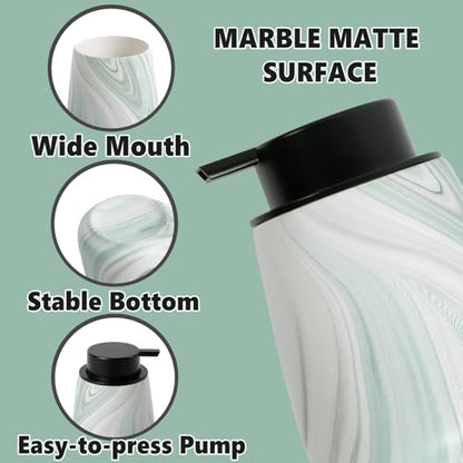 12Oz Ceramic Liquid Soap Dispenser - Modern Lotion Hand Soap Dispenser with Easy-to-Press Black Pump, Reusable and Refillable Dish Soap Dispensers for Bathroom & Kitchen, Marble Green - color: Marble Green, style: Liquid Pump