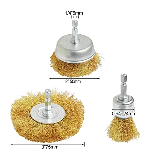 6PCS Brass Wire Wheel Brush Kit for Drill,Crimped Cup Brush with 1/4-Inch Shank,0.13mm True Brass Wire Brushes for Use in Machines