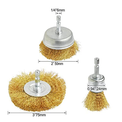 6PCS Brass Wire Wheel Brush Kit for Drill,Crimped Cup Brush with 1/4-Inch Shank,0.13mm True Brass Wire Brushes for Use in Machines