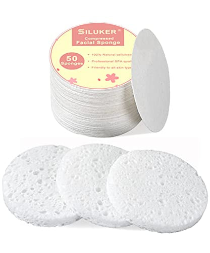 50-Count Compressed Facial Sponges for Daily Cleansing and Gentle Exfoliating, 100% Natural Cellulose Spa Sponge Perfect for Removing Dead Skin, Dirt and Makeup - color: White
