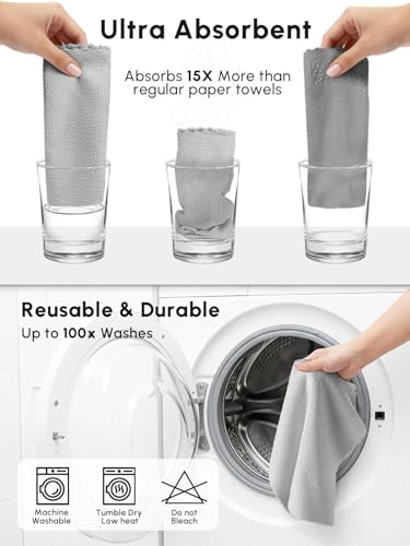 Microfiber Cleaning Cloths Roll, 75 Pack Tear Away Microfiber Towels Roll, 12" x 12" Lint Free Rags, Reusable Cleaning Cloths, Washable, Scratch Free,Ultra Absorbent Dish Rags(Grey) - color: Grey, size: 75 pack