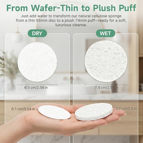 100-Count Compressed Facial Sponge, Cellulose Natural Cosmetic Spa Sponges for Facial Cleansing,Slight Exfoliating Mask, Makeup Removal - White - color: White