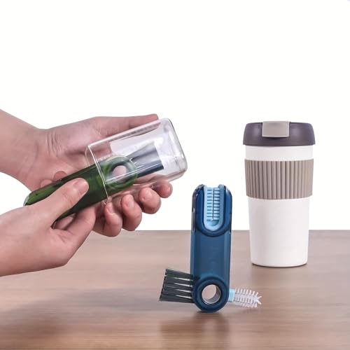 3-in-1 Lid Gap Cleaning Brush Multi-Functional Tool with Silicone Cup Holder Brush for Travel Mugs, Bottle Lids, Cups, Blue - color: Blue