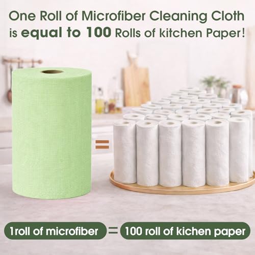 Microfiber Cleaning Cloth Roll - 100 Pack Tear Away Microfiber Paper Towels, Reusable, Washable, Scratch-Free, Kitchen Towels for Car, Home, Kitchen, Glass, Dishes(Bean Green) - color: Bean Green