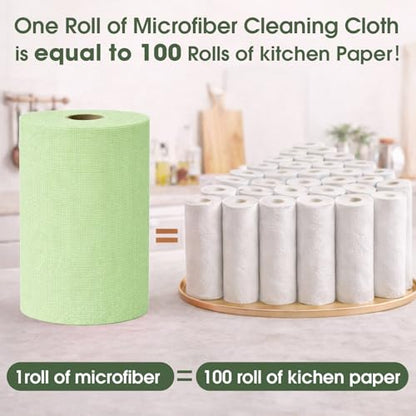 Microfiber Cleaning Cloth Roll - 100 Pack Tear Away Microfiber Paper Towels, Reusable, Washable, Scratch-Free, Kitchen Towels for Car, Home, Kitchen, Glass, Dishes(Bean Green) - color: Bean Green